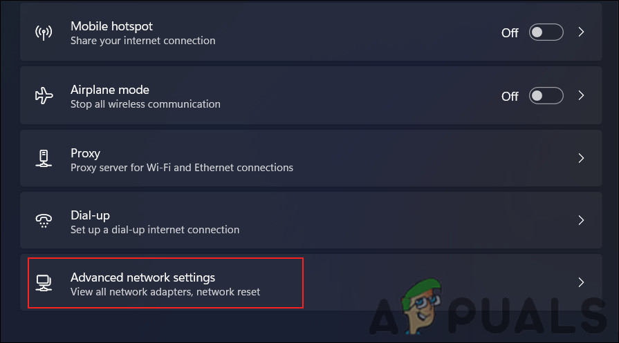 Click on Advance network settings