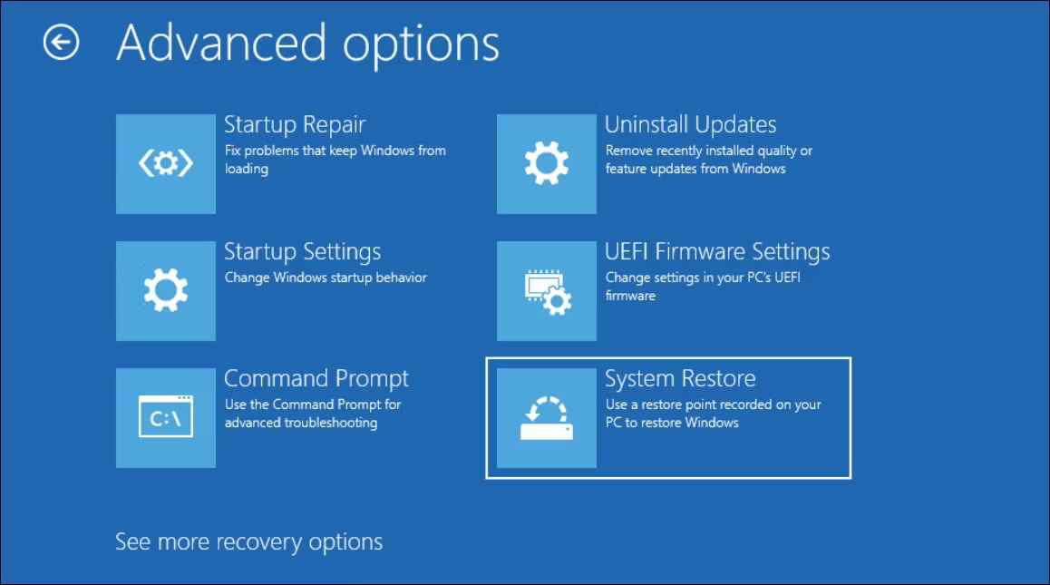 Click on the System Restore option