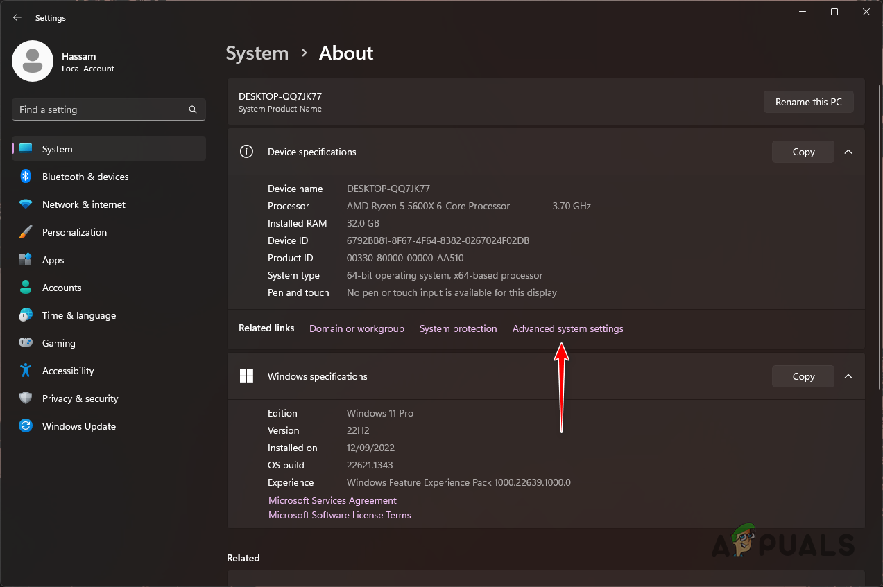 Navigating to Advanced System Settings