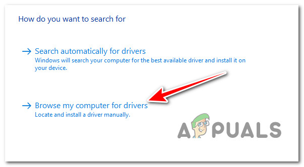 Searching for the driver manually
