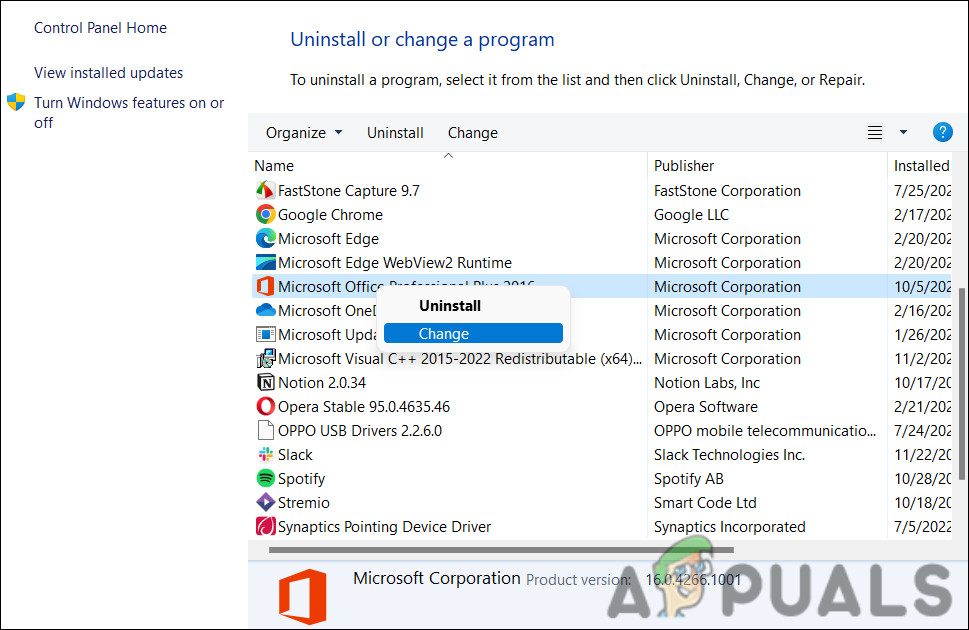 Select Change from context menu
