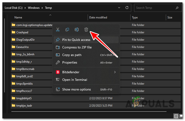 Delete from the context menu