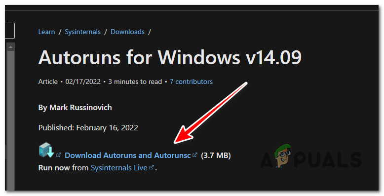 Downloading Autoruns