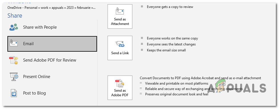Sharing document via email