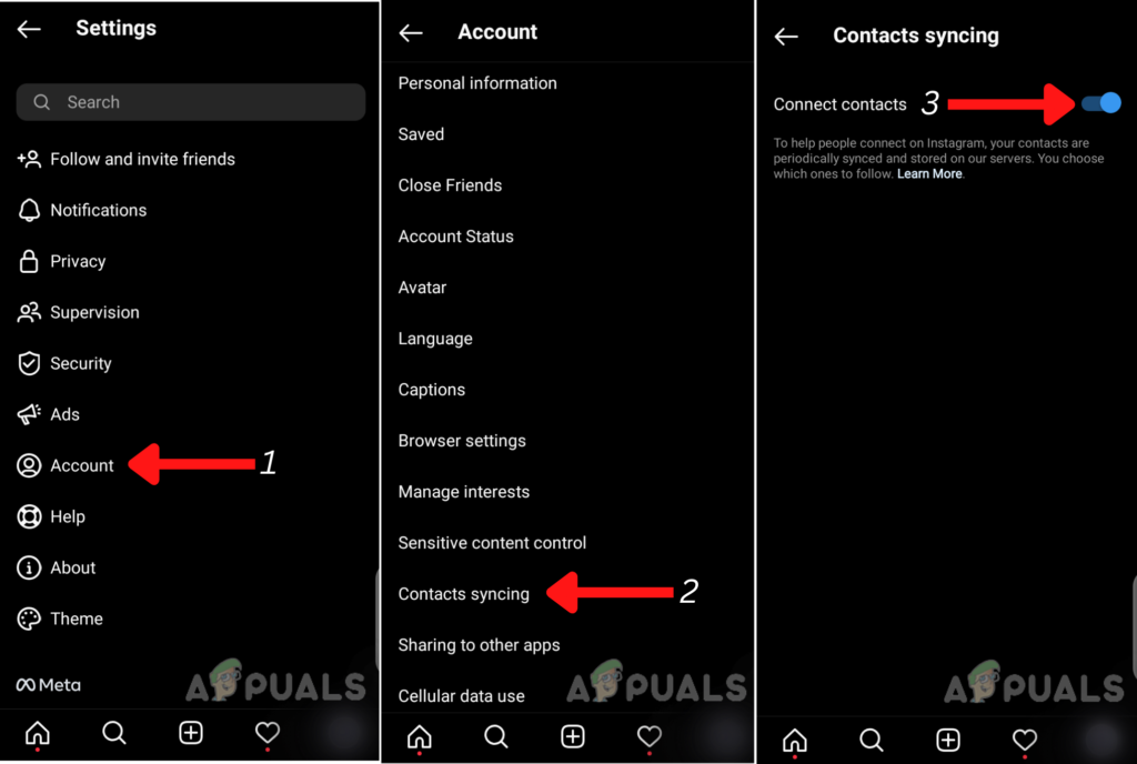 enable instagram to connect contacts 