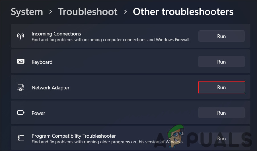 Run the Network Adapter troubleshooter