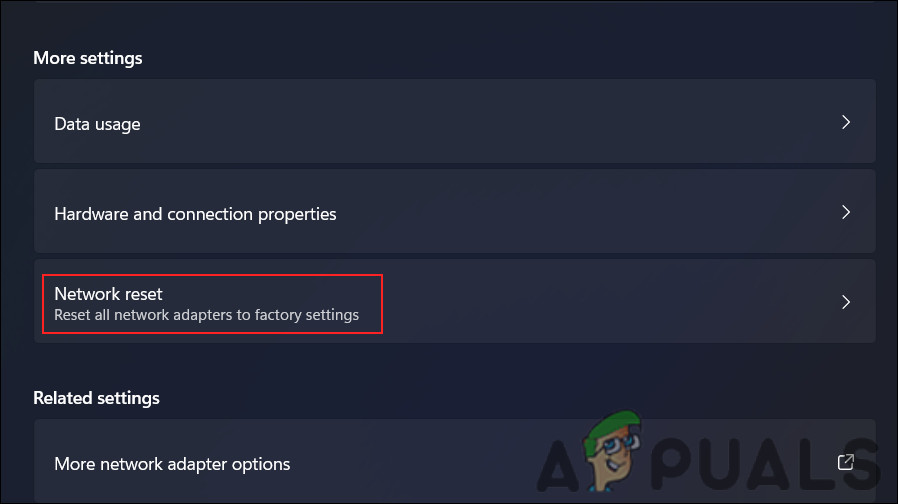 Click on the Network Reset option