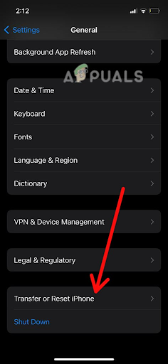 Select Transfer or Reset iPhone.