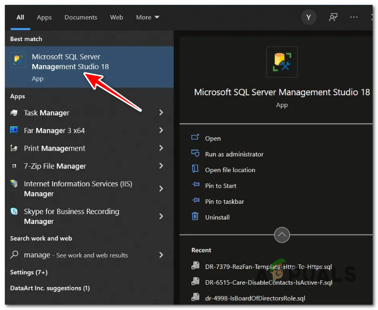 Open up the SQL management studio