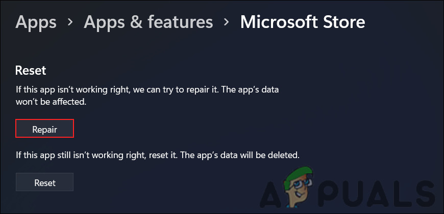 Repair the MS Store app
