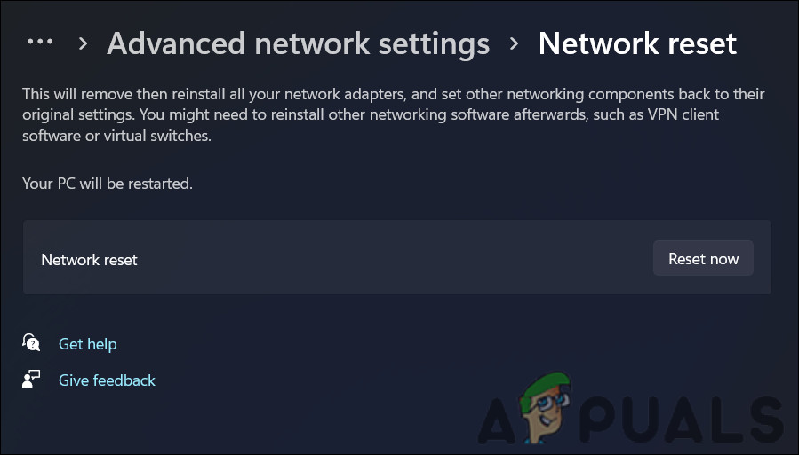 Click on the Reset now button