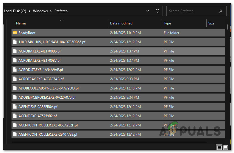 Select all files in the prefetch folder