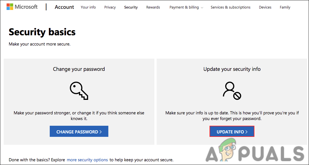 Click on the Update Info button
