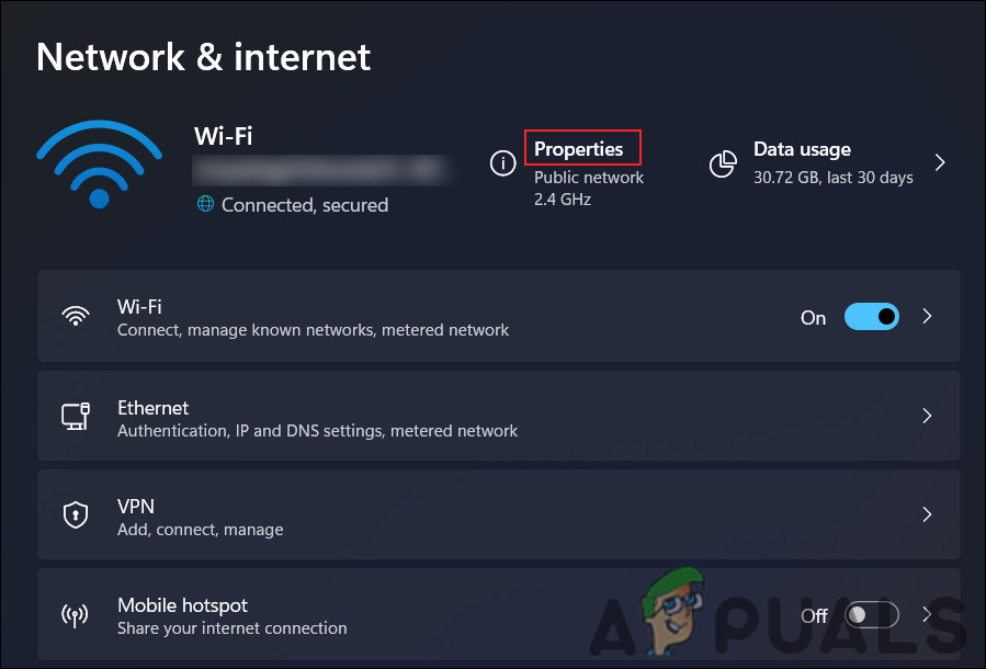 Access the properties of WiFi