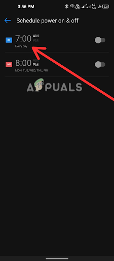 Set desired On/Off schedule to desired time