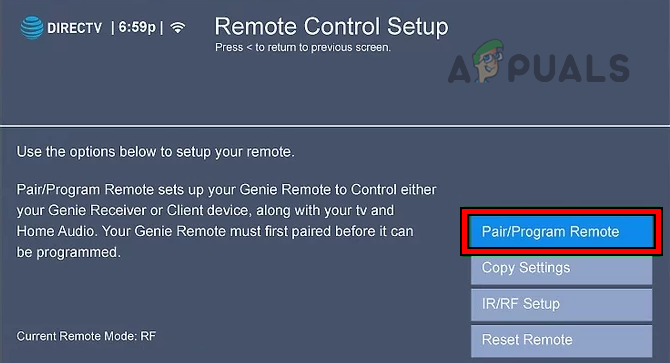Pair Program Genie DirecTV Remote