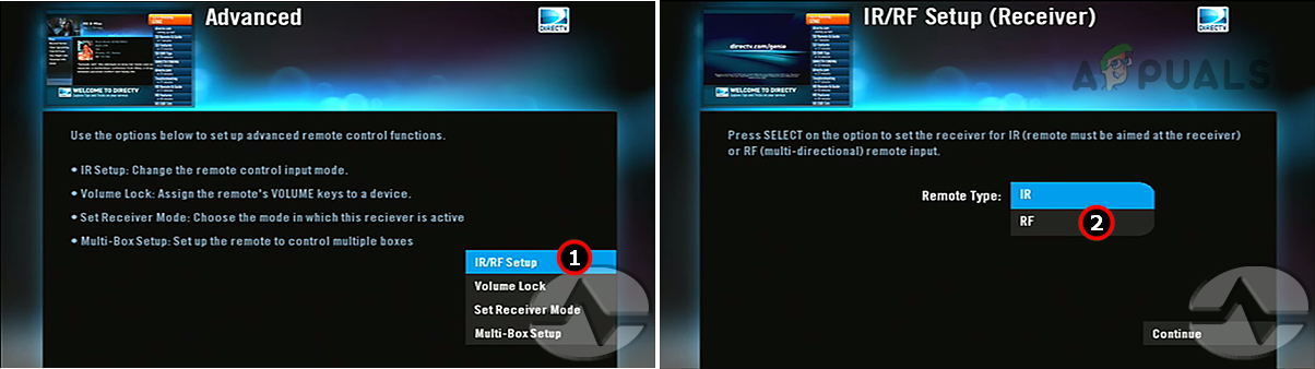 Change DirecTV Remote Type to RF