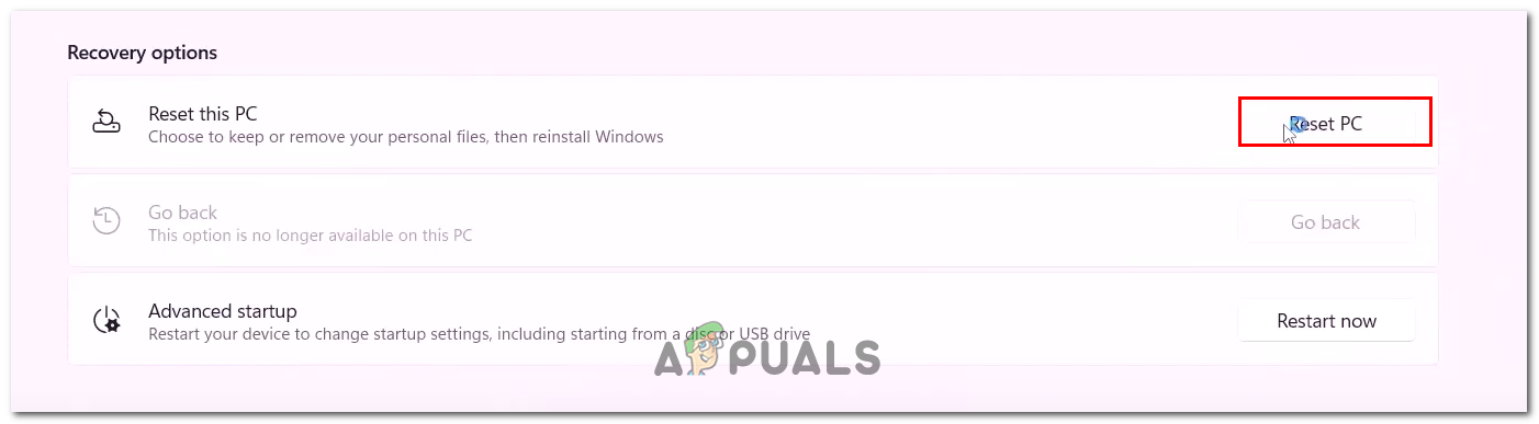 Pressing the Reset button