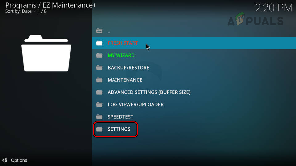 Open Settings of EZ Maintenance Addon on Kodi