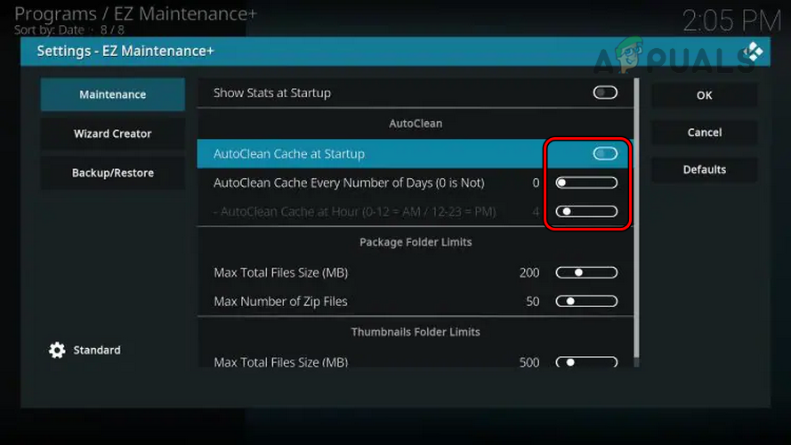 Disable AutoClean Features of EZ Maintenance Kodi Addon