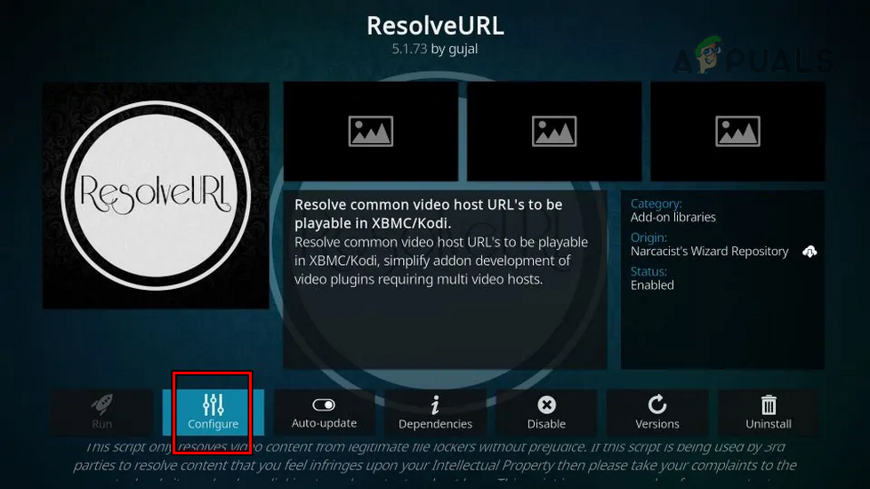 Click on Configure in ResolveURL