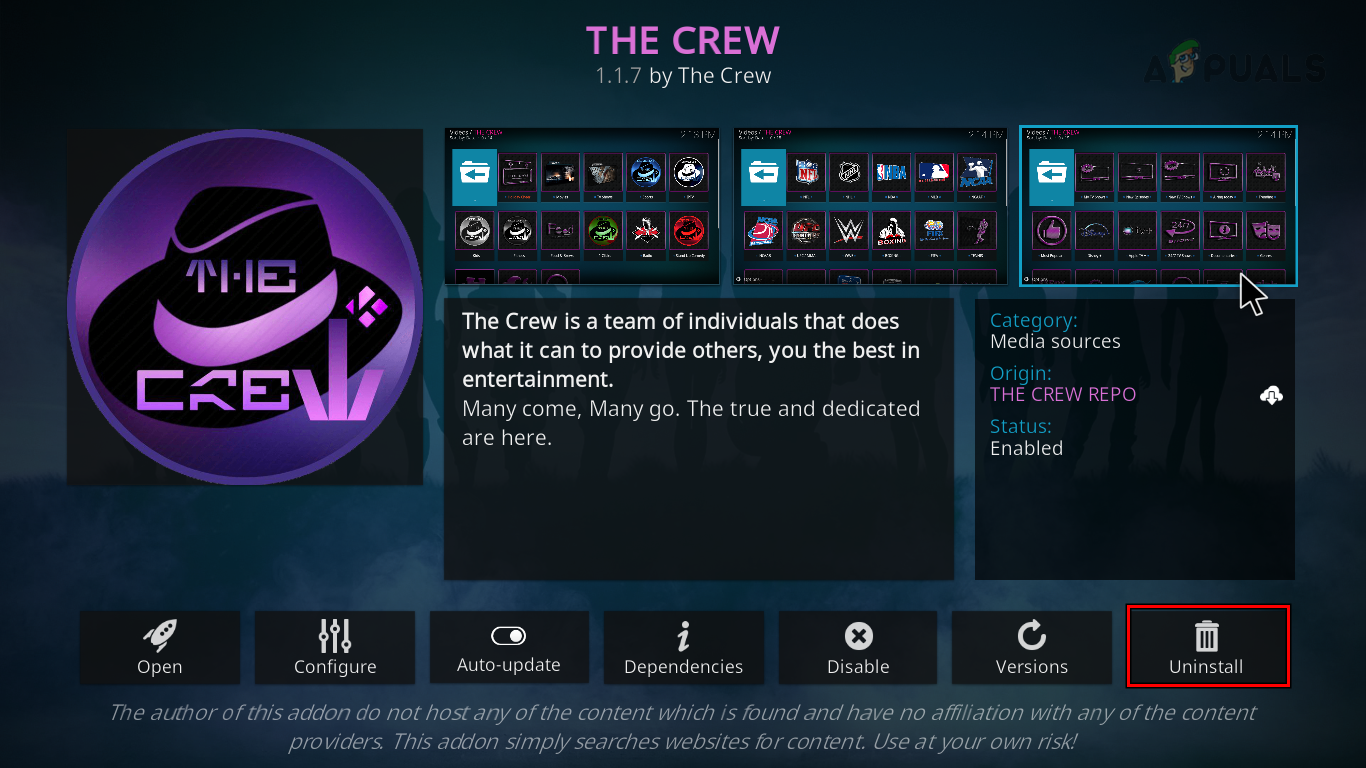 Uninstall Kodi Addon