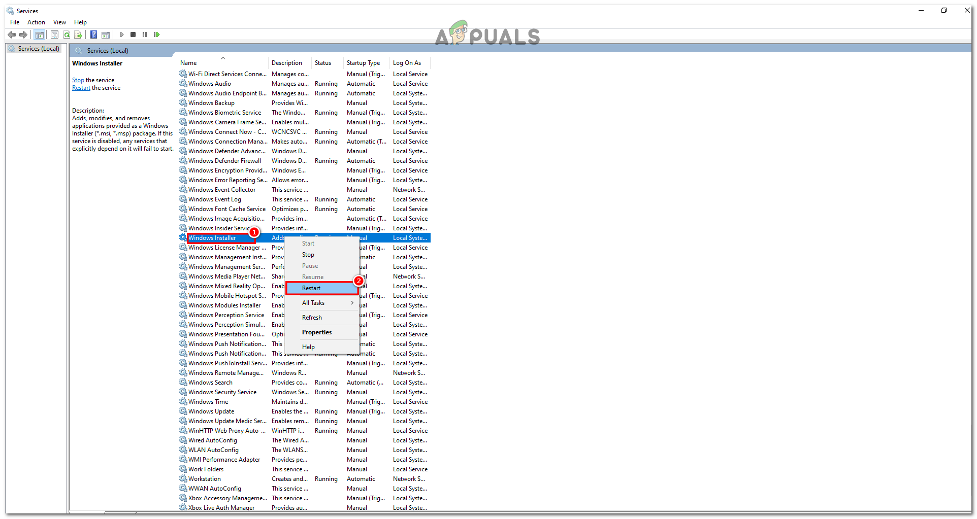 Restarting windows installer