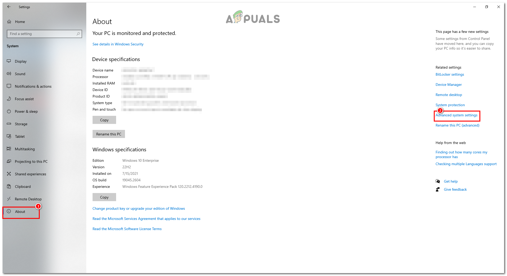 Going to Advanced Settings