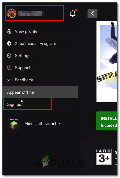 Signing out of the Xbox gaming application