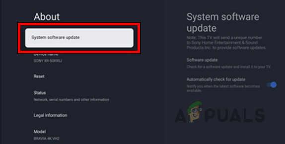 Check for System Software Update for a Bravia TV