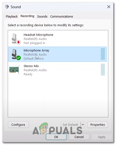 Opening the Microphone properties via the control panel