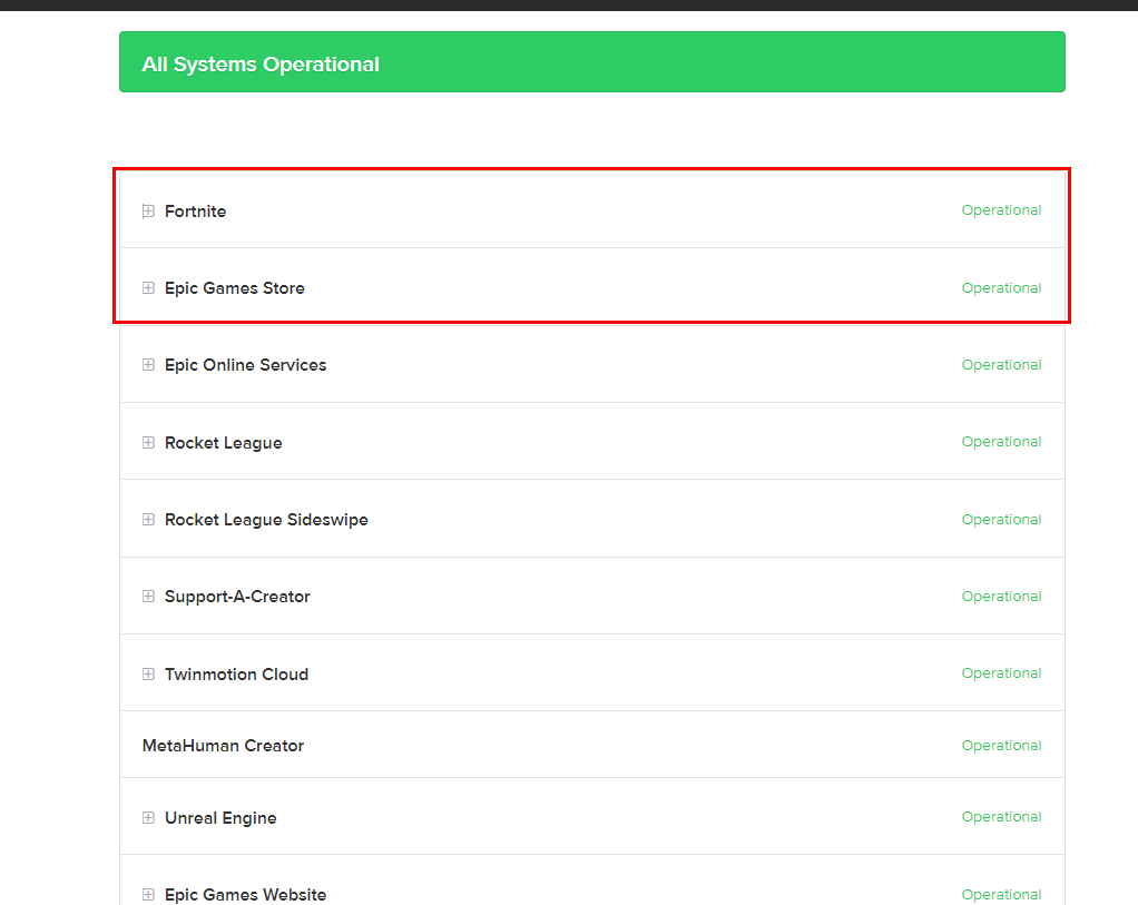 Checking the server status of the Epic games store and Fortnite