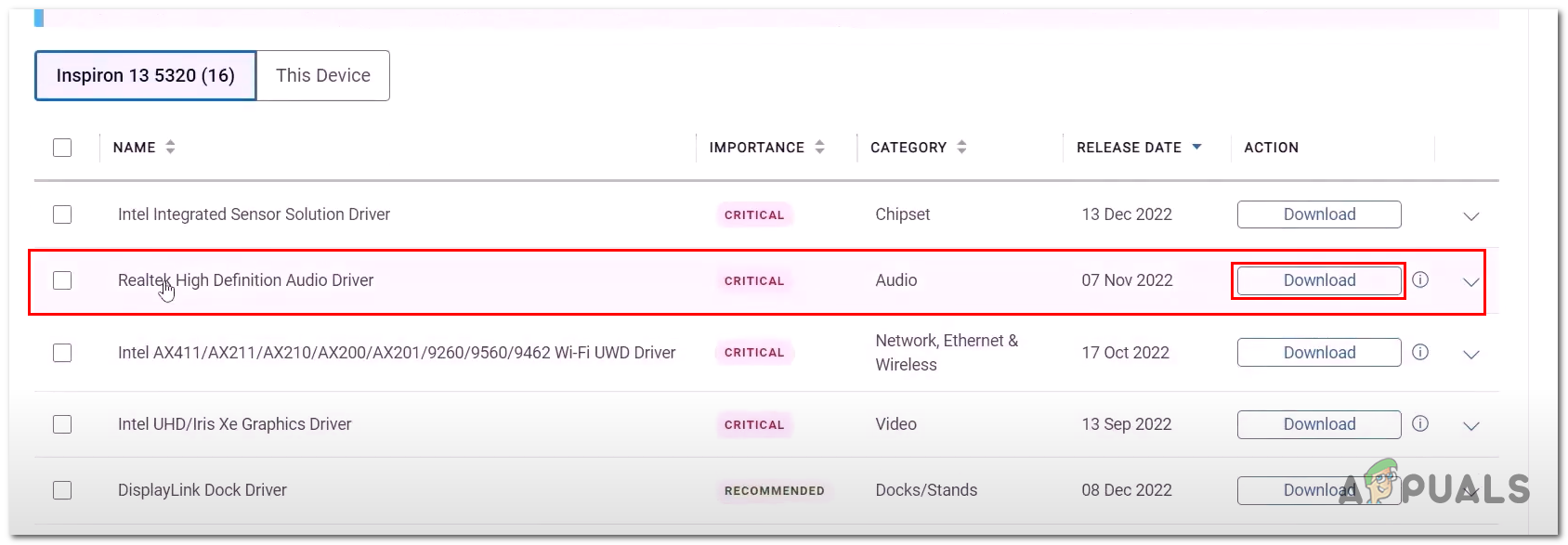 Downloading audio dreivers