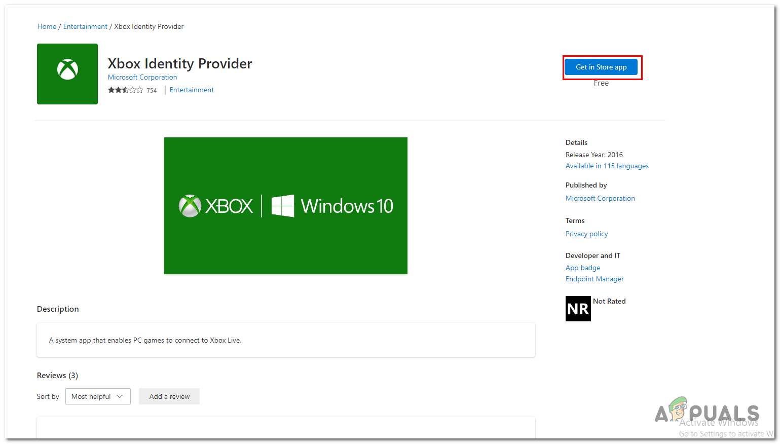 Installing the Xbox identity provider