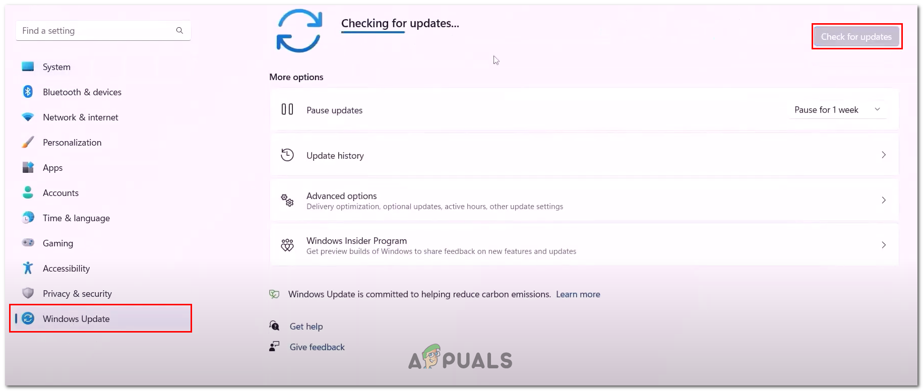 Updating windows via settings