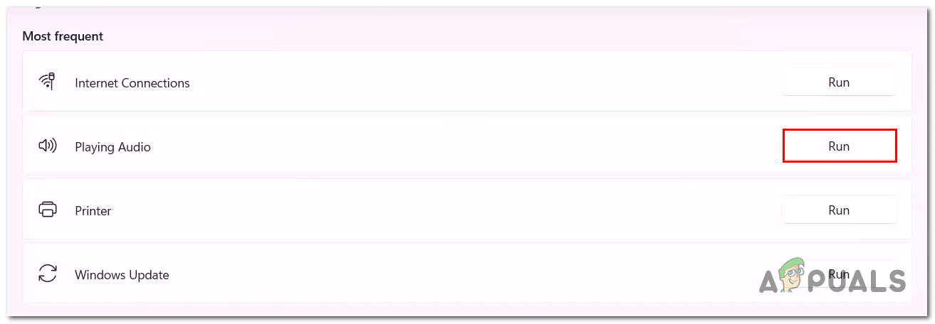 Running the Windows audio troubleshooter