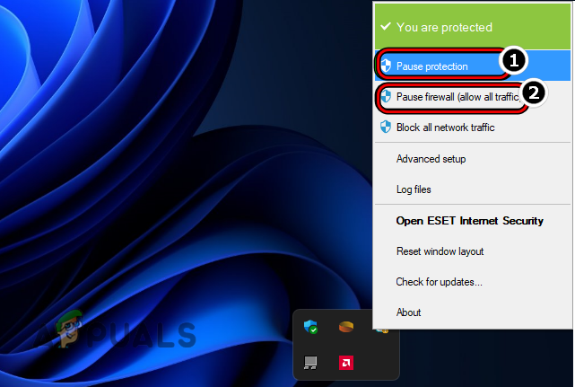 Pause ESET Protection and Firewall