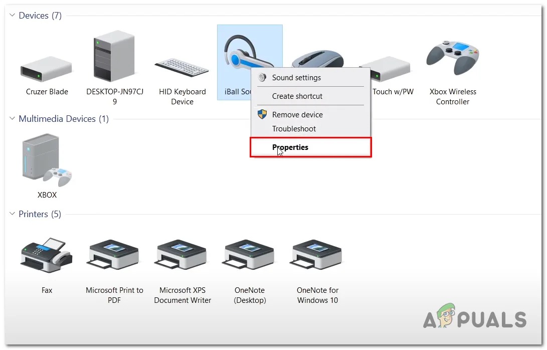 Opening properties of the Bluetooth device 