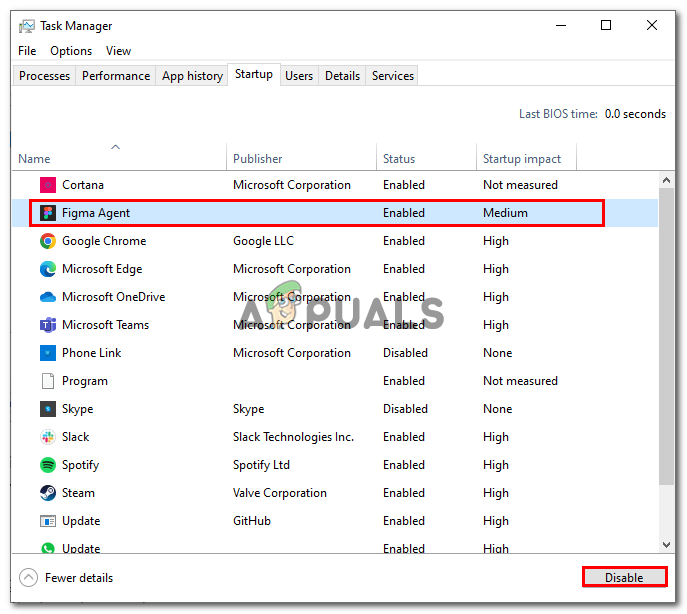 Disabling apps on startup manually from the task manager