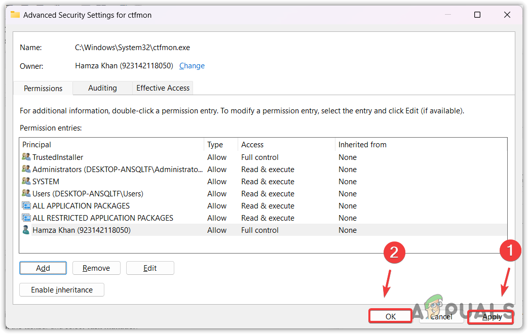 Applying permissions settings