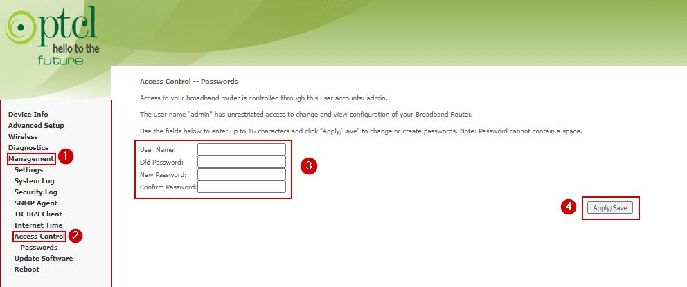Changing the admin password of the internet router
