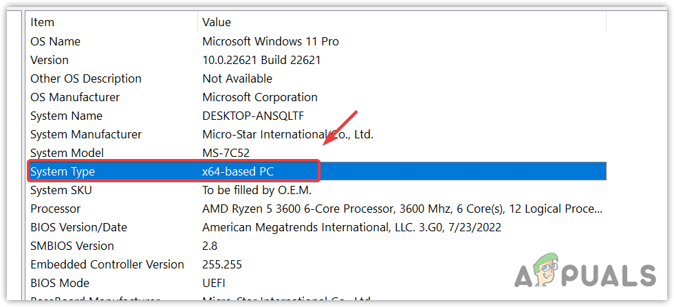 Checking the Windows system type