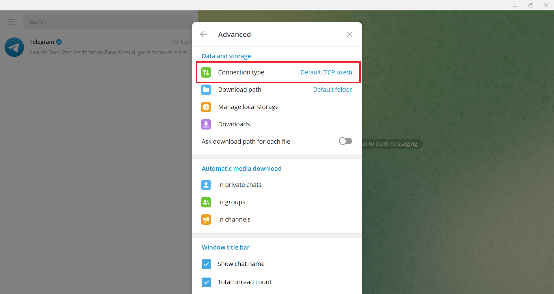 Click on "Connection type"
