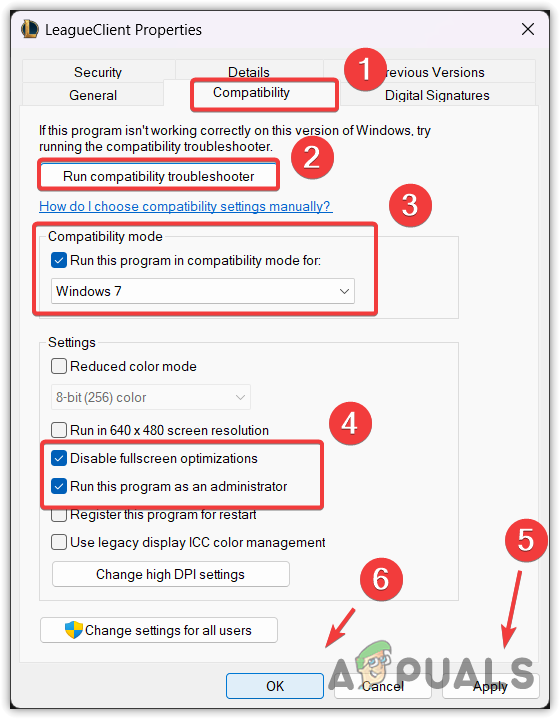 Configuring Compatibility Settings of League Client