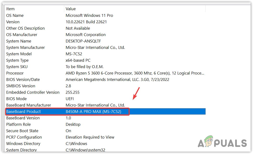 Checking BaseBoard Product name
