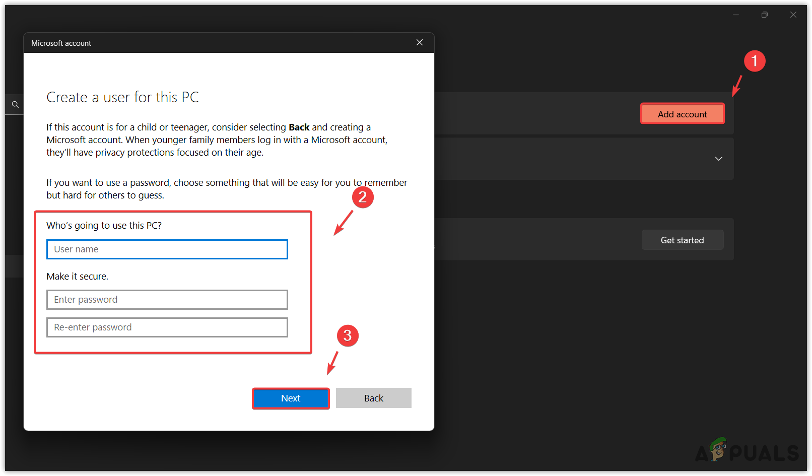 Creating a local account