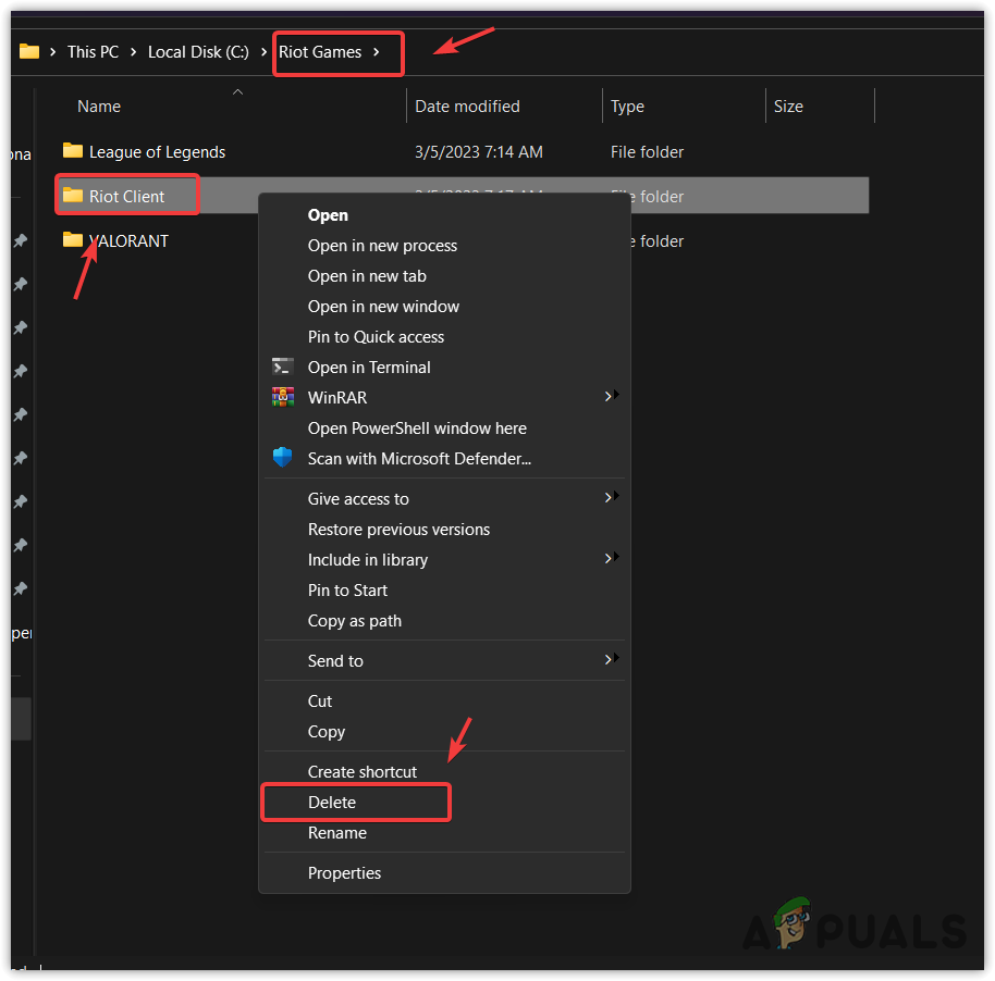 Deleting Riot Client folder from Riot Client folder