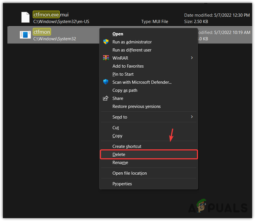 Deleting ctfmon file