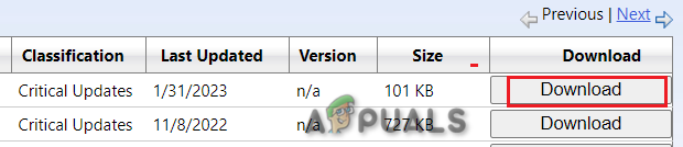 Downloading Windows update