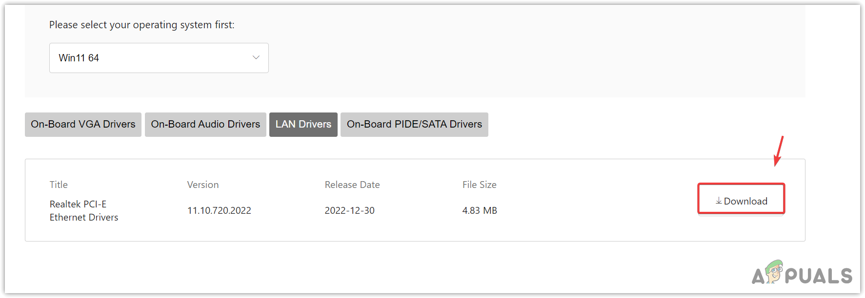 Downloading the driver from the official manufacturer's website